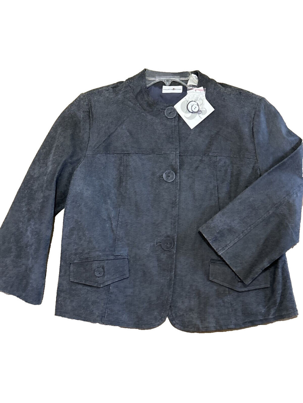 Vintage Preswick & Moore L NWT Gray Leather Suede Button Down Jacket 3/4 Sleeve